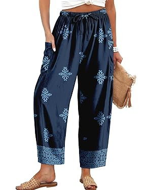 Angerella Womens Casual Linen Wide Leg Pants Drawstring Loose Fit Summer Pull on Pants Trendy Boh... | Amazon (US)