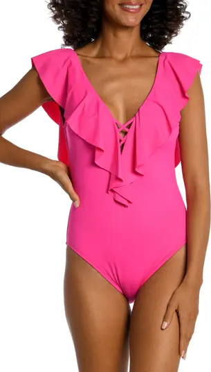 La Blanca Ruffle Plunge One-Piece Swimsuit | Nordstrom | Nordstrom