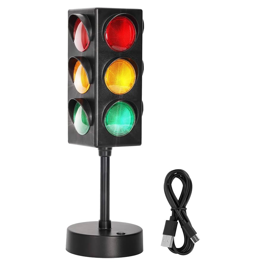 11 Inch Traffic Light Lamp with Base for Room Decoration, Stop Light Lamp with Color Changing and... | Amazon (US)