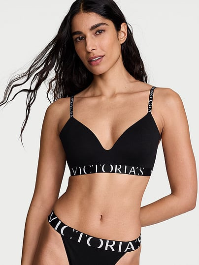 The T-shirt Cotton Exploded Logo Lightly Lined Wireless Bra, Black, 32D - Women's Bras - Victoria's Secret | Victoria's Secret (US / CA )