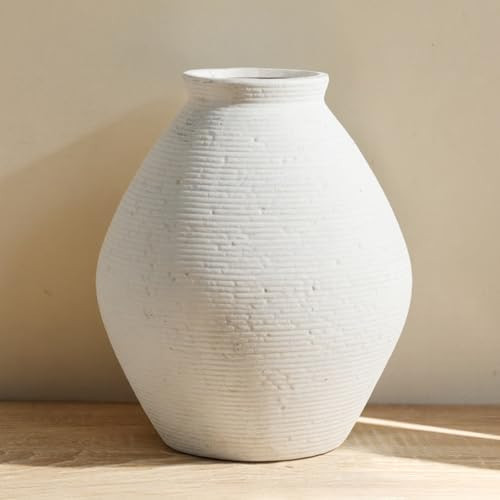 Dendrovia Ceramic Large Rustic Round Vase-11.8" Beige Pottery Textured Vase-Big Terracotta Vase Large Vases for Decor Living Room, Table Centerpiece, Farmhouse Decor, Bedroom, Bathroom-(Off-White) | Amazon (US)