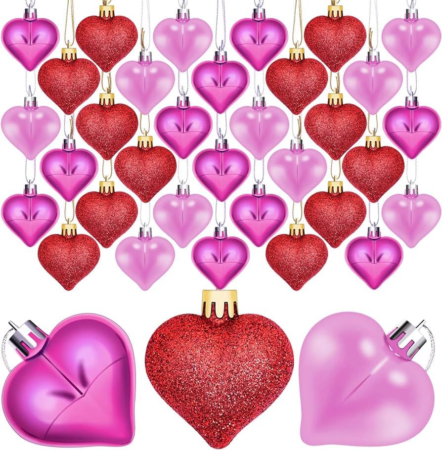 Aneco 36 Pack Valentine's Heart Baubles Heart Shaped Ornaments for Valentine's Day Decoration or ... | Amazon (US)