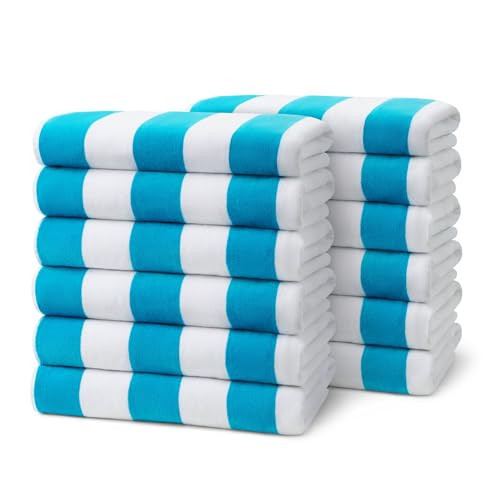 Ben Kaufman Joey Velour Striped Towel - Oversized & Absorbent Striped Beach Towels - Colorful Yarn Dye Stripe Cotton Towel for Swimming & More - Lightweight & Soft Swim Towels (Turquoise, 12 Pack) | Amazon (US)