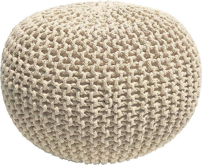 Casa Platino - Hand Knitted Cable Style Dori Pouf – (Ivory) - Floor Ottoman - 100% Cotton Braid... | Amazon (US)