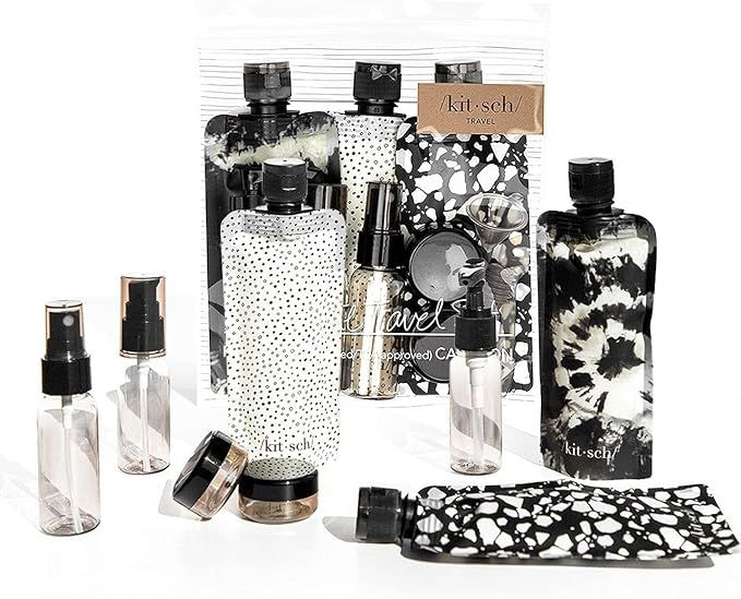 Kitsch Ultimate Travel Bottles Set, Travel Containers, Carry on, TSA approved - 11pcs (Black & Iv... | Amazon (US)