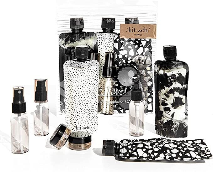 Kitsch Ultimate Travel Bottles Set, Travel Containers, Carry on, TSA approved - 11pcs (Black & Iv... | Amazon (US)