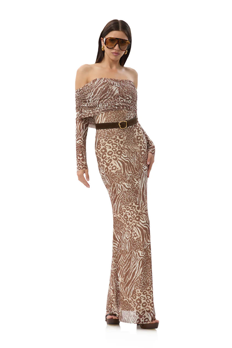 Thelma Dress - Taupe Animal | ShopAFRM