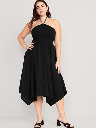 Fit & Flare Crinkled Halter Midi Dress for Women | Old Navy (US)