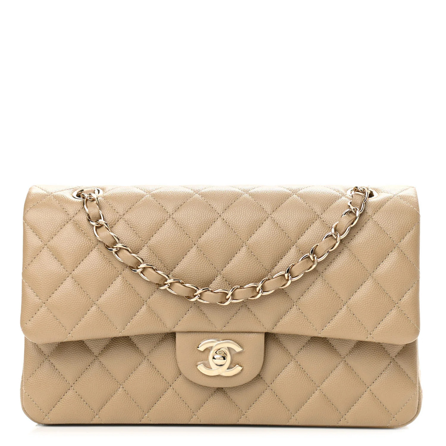 Caviar Quilted Medium Double Flap Dark Beige | FASHIONPHILE (US)