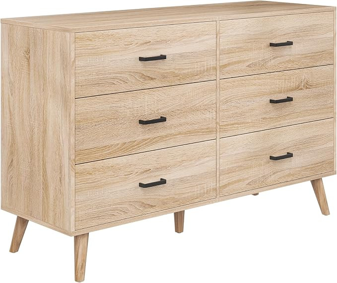 Bigbiglife Wood Dresser for Bedroom, 6 Drawer Dresser with Metal Handles, Mid Century Modern Dres... | Amazon (US)