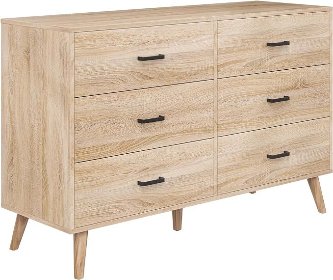 Bigbiglife Wood Dresser for Bedroom, 6 Drawer Dresser with Metal Handles, Mid Century Modern Dres... | Amazon (US)