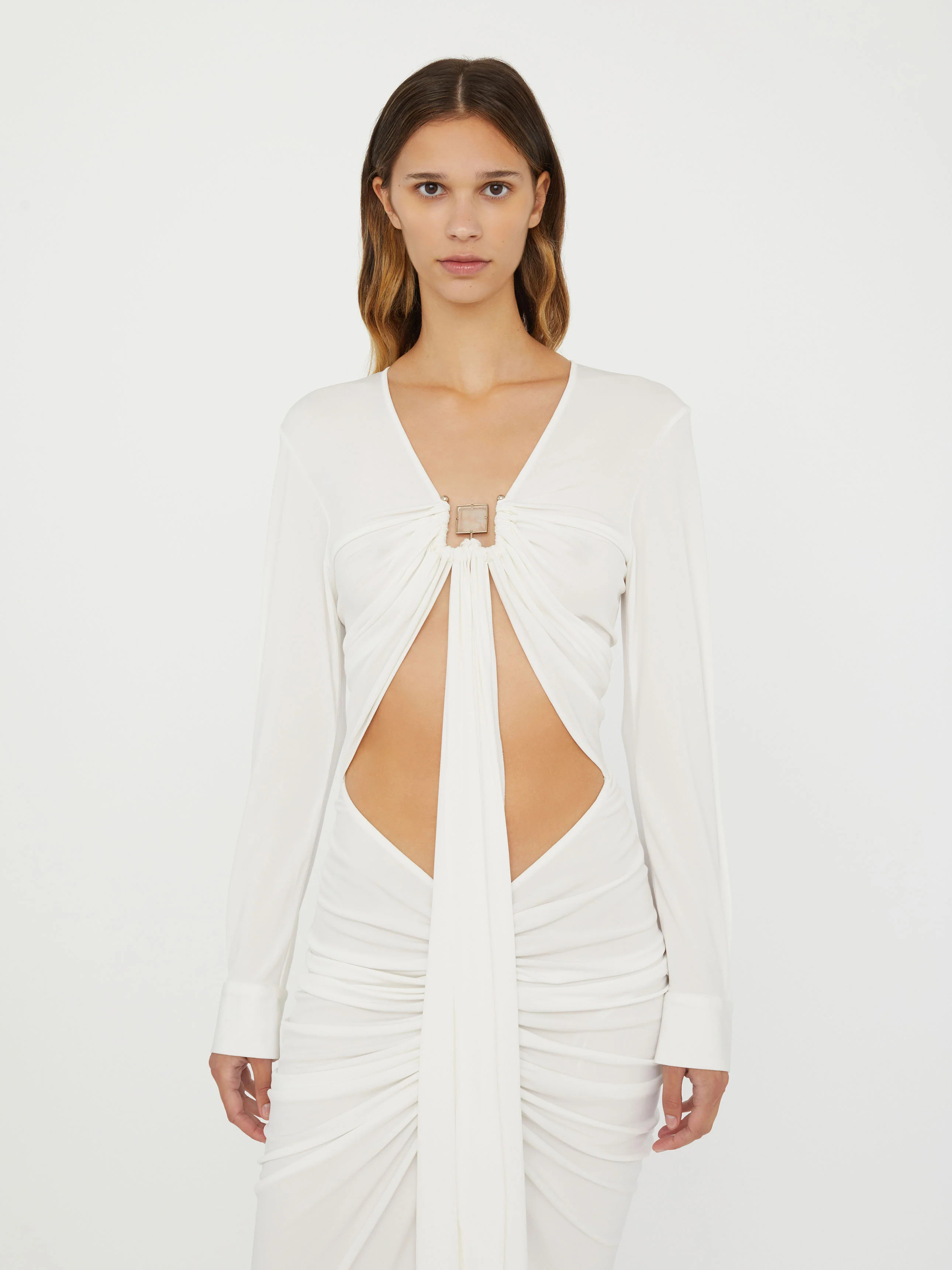 Christopher Esber | Bezel Quartz Disconnect Long Sleeve Dress White | Christopher Esber (Global)