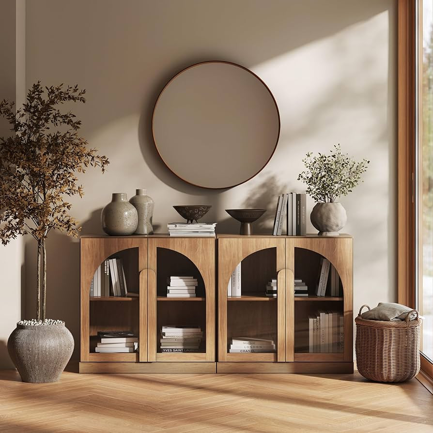 BELLEZE Set of 2 Modern Sideboard Buffet Cabinets (63" Wide) - Large Kitchen Credenza with 4 Arch... | Amazon (US)
