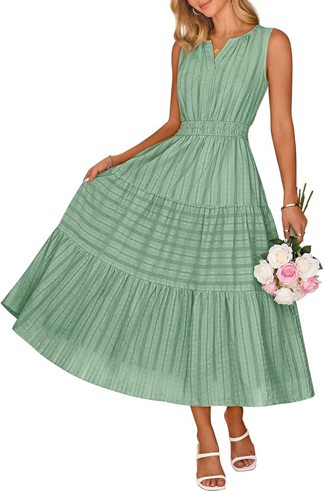 MEROKEETY Summer Spring Midi Maxi Dress for Women 2026 Casual Beach Vacation Sleeveless Boho V Ne... | Amazon (US)