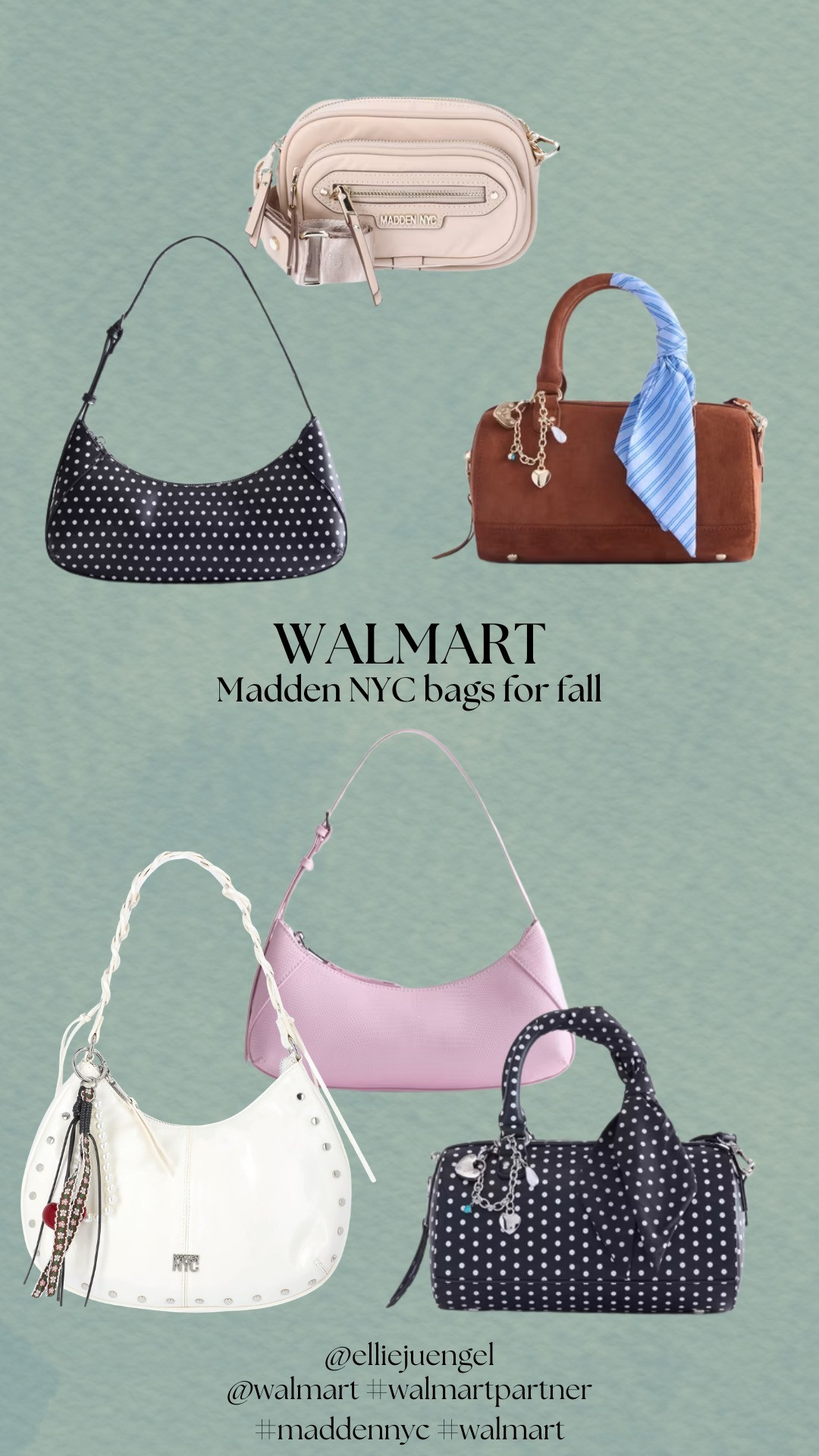 Found the cutest bags for fall from the Madden NYC collection at Walmart! Loving all the fun bag charms and polka dots! @walmart 

 #walmart #maddennyc #walmartpartner