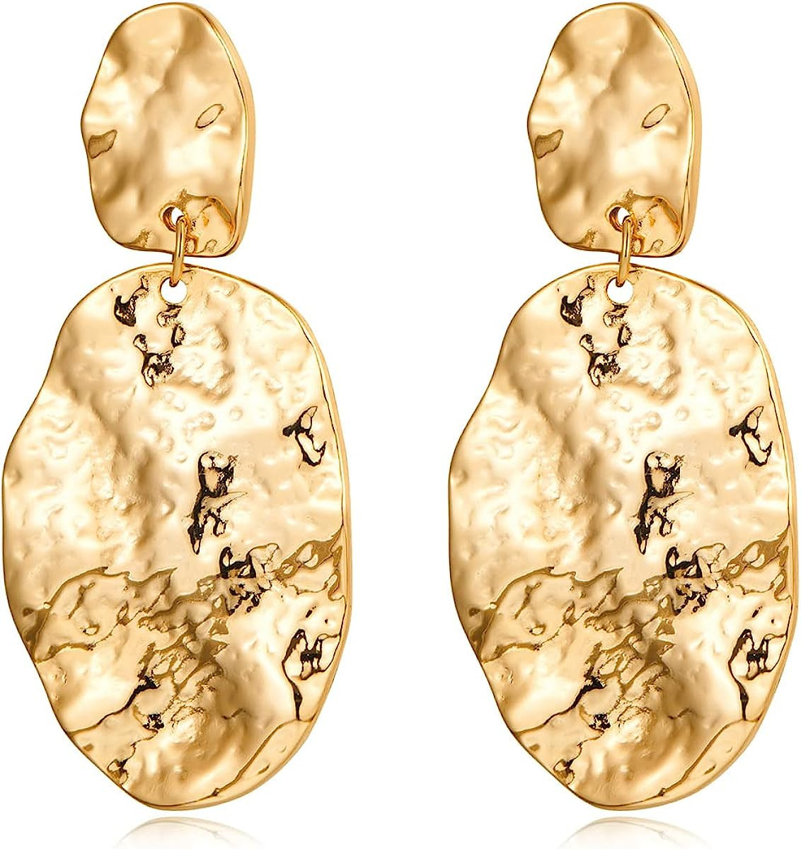 Gold Women Earrings Statement Earrings Hammered Earrings Big Drop Dangle Earrings for Women Girls | Amazon (US)