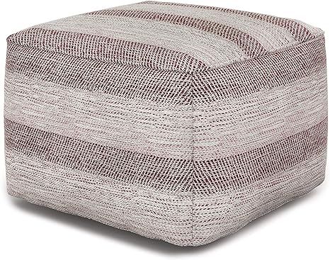 SIMPLIHOME Clay Square Pouf, Footstool, Upholstered in Patterned Maroon Melange Hand Woven Cotton... | Amazon (US)