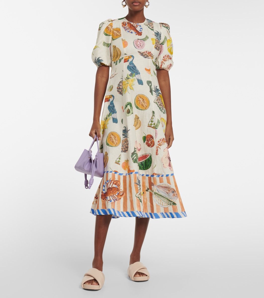 Theo printed cotton and linen midi dress | Mytheresa (US/CA)