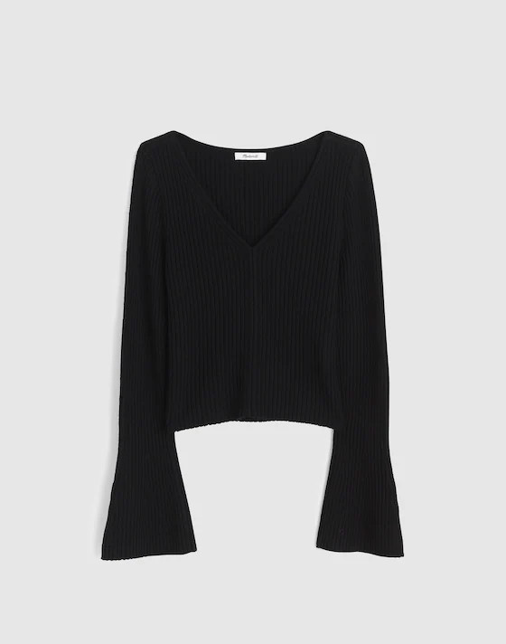 Ribbed V-Neck Sweater Top in Merino Wool | Madewell