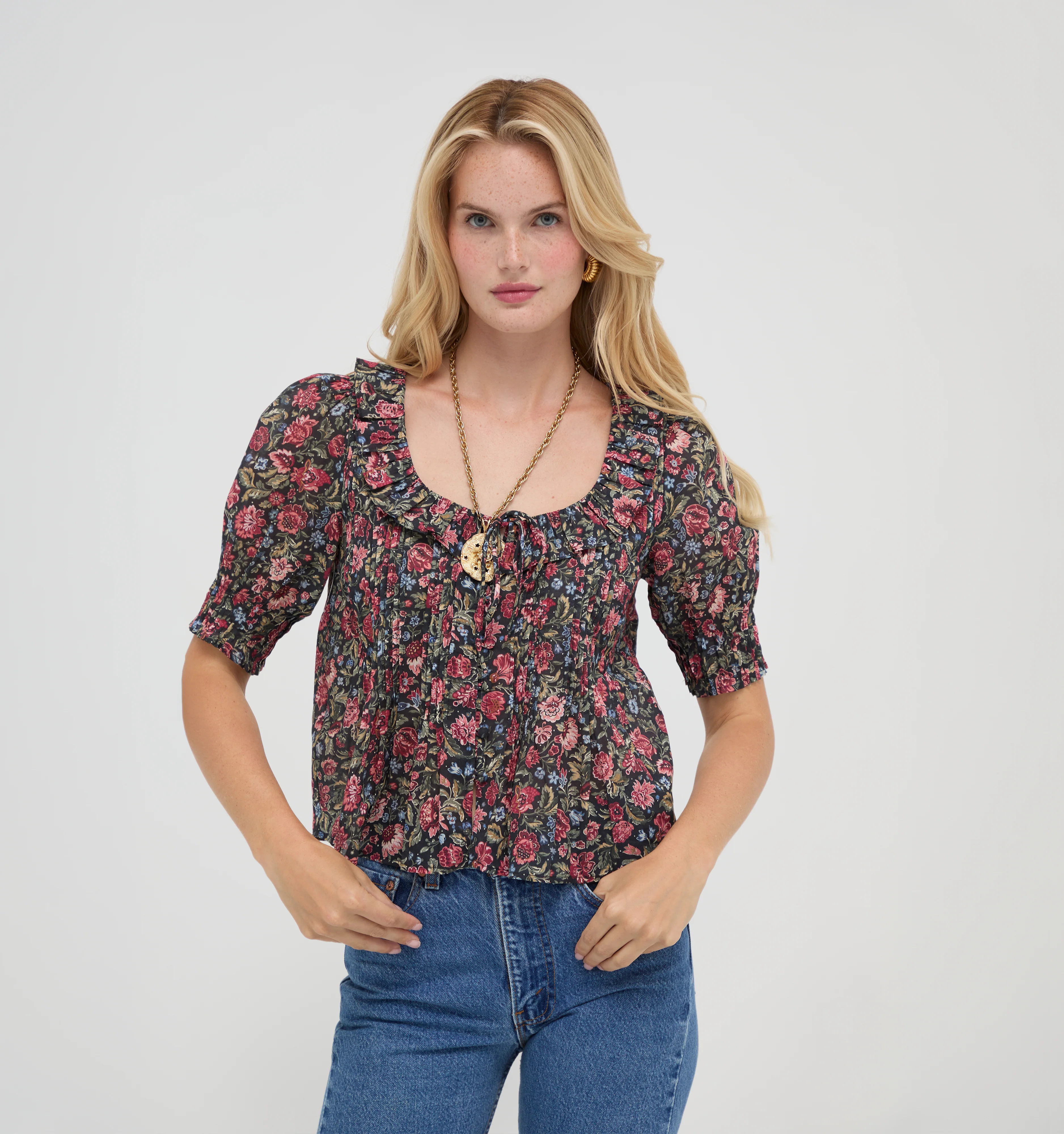 The Camri Top -  Jacobean Sprig Jacobean Sprig / XL | Hill House Home US