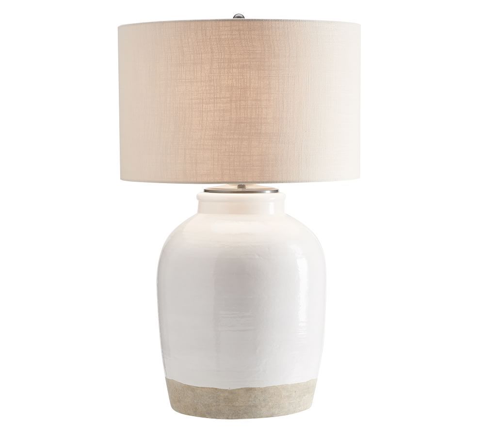Miller 30&amp;quot; Medium Table Lamp, Ivory Base with X-Large Textured Straight Sided Shade, San... | Pottery Barn (US)