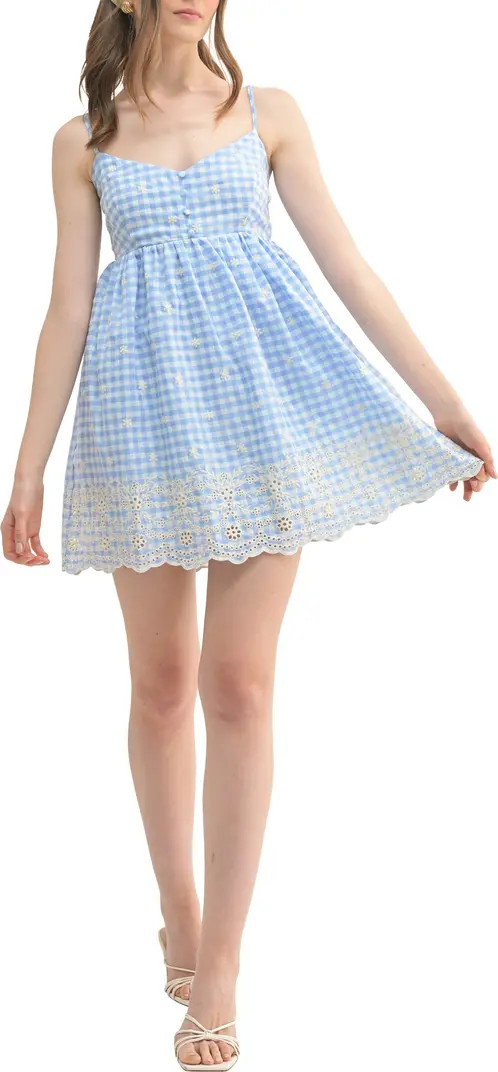 All in Favor Floral Embroidery Gingham Minidress | Nordstrom | Nordstrom