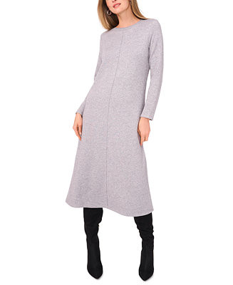Women's Rib Trim Neck Long Sleeve Midi Dress | Macy's