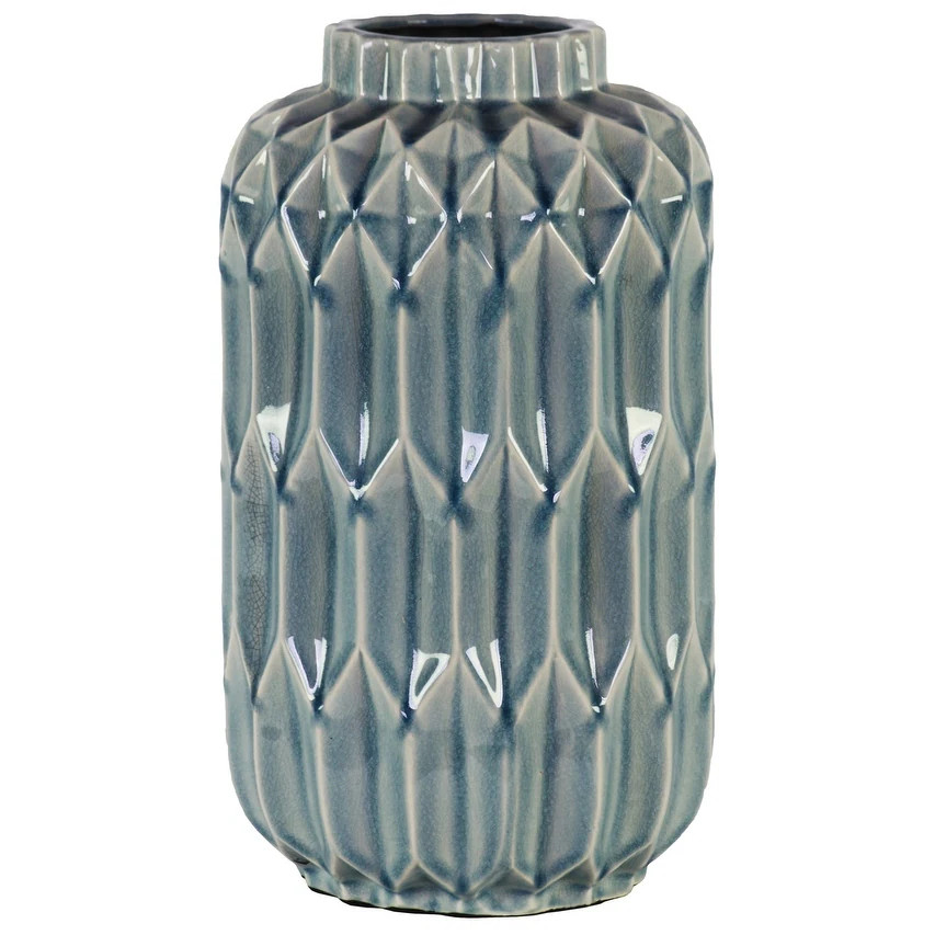 Cylindrical Ceramic Vase With Patterned Design Body, Large, Light Blue | Bed Bath & Beyond