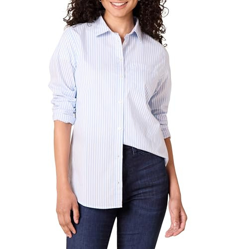 Amazon Essentials Women's Regular-Fit Long-Sleeve Button-Down Poplin Shirt, Business Casual, Office Work, French Blue White Stripe, XX-Large | Amazon (US)