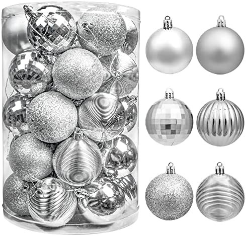 Brizled Silver Christmas Balls, 34pcs 2.36" Christmas Tree Ornaments, Plastic Christmas Bauble Se... | Amazon (US)