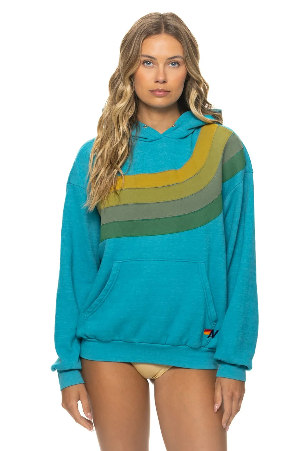 WAVE STRIPE 4 PULLOVER HOODIE RELAXED - TEAL // GREEN | Aviator Nation