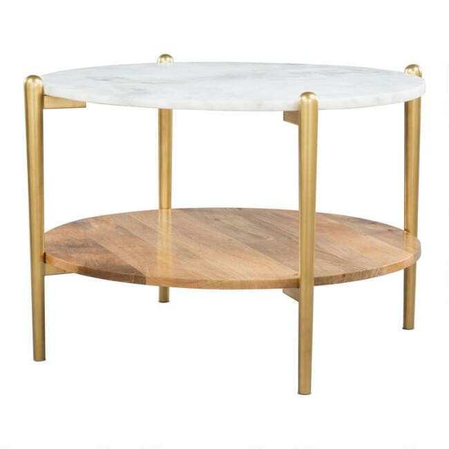 Round Marble And Wood Sherman Coffee Table With Shelf | World Market