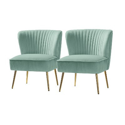 Quentin Velvet Accent Side Chair with Padded Seat Set of 2 | Karat Home - Sage | Target