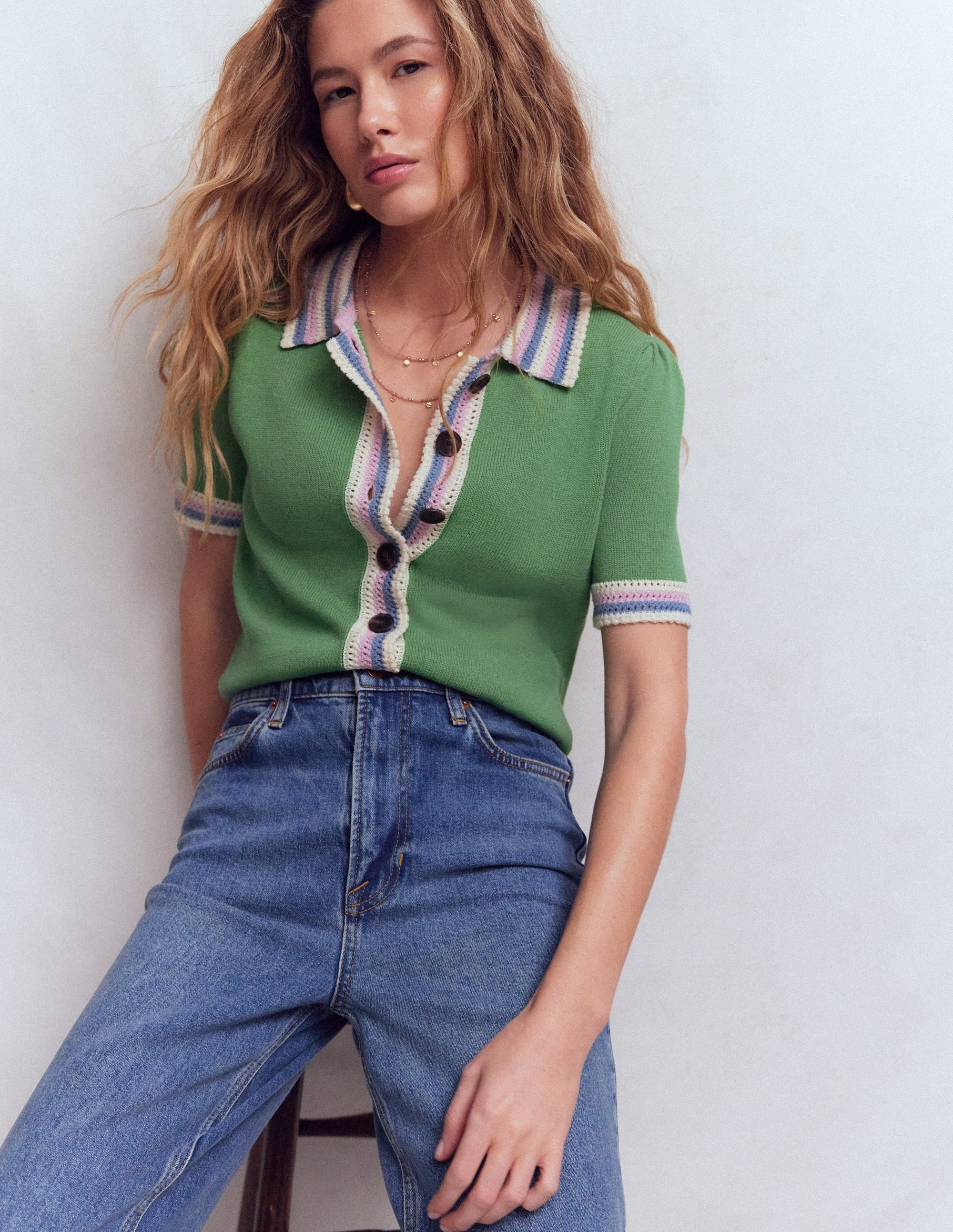 Saffron Crochet Trim Cardigan-Green | Boden (US)