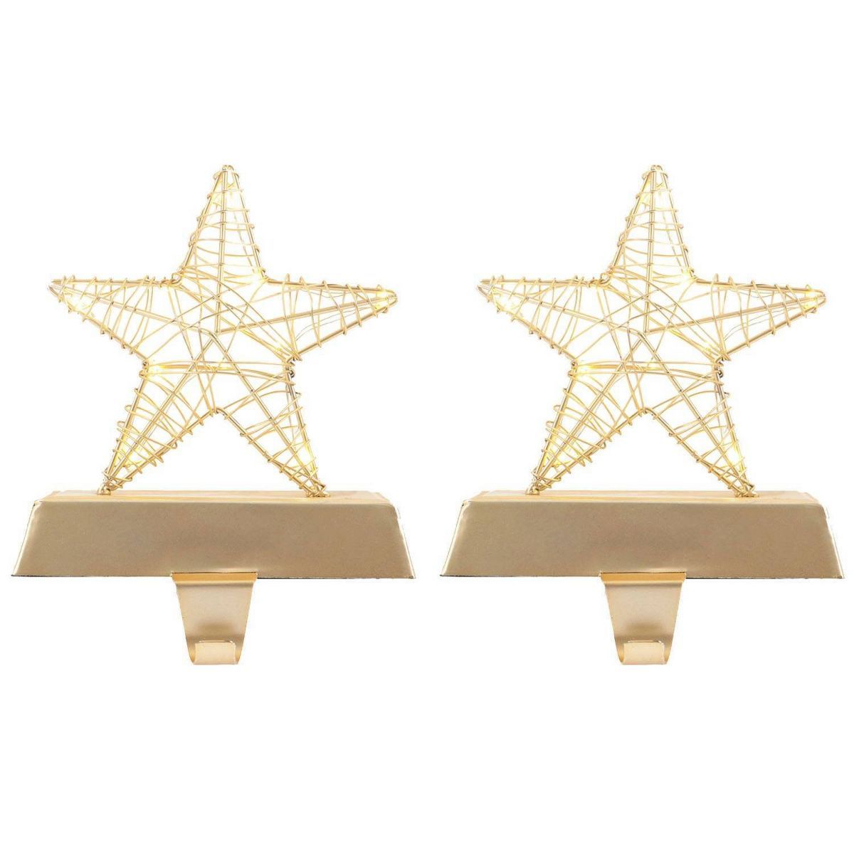 2pk Dew Drop Light Up Star Christmas Stocking Holder Light Gold - Wondershop™ | Target
