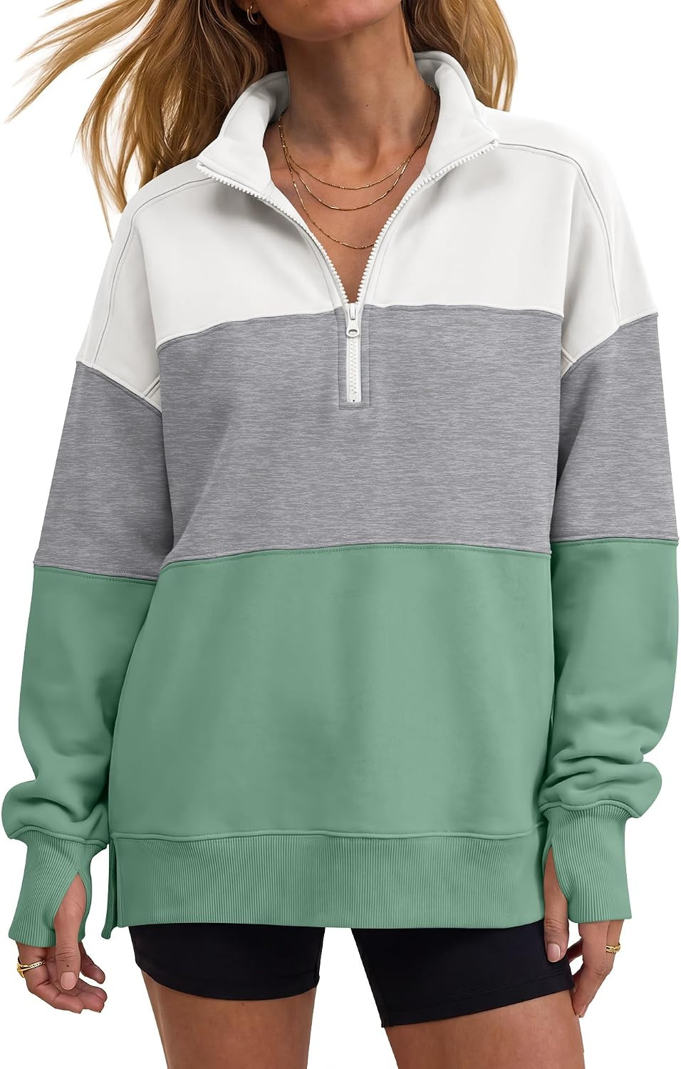 ANRABESS Women's Quarter Zip Pullover Oversized Color Block Sweatshirts | Amazon (US)