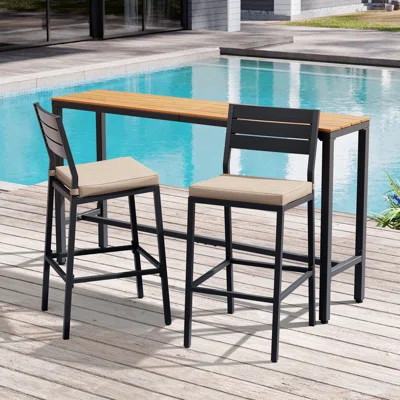 2 - Person Rectangular 63'' L Metal Patio Dining Bar Set | Wayfair North America