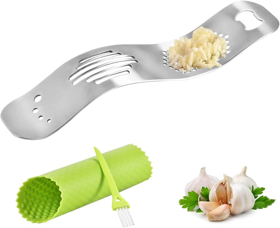 Amazon.com: FAVIA Garlic Press Rocker 304 Stainless Steel with Silicone Garlic Peeler Tube Set wi... | Amazon (US)
