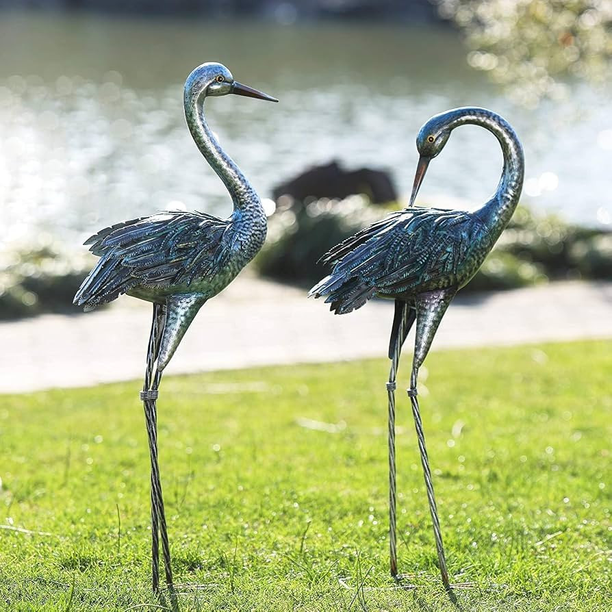 Kircust Garden Crane Statue for Outdoor, Blue Heron Decoy Garden Sculptures and Statues, Metal Bi... | Amazon (US)