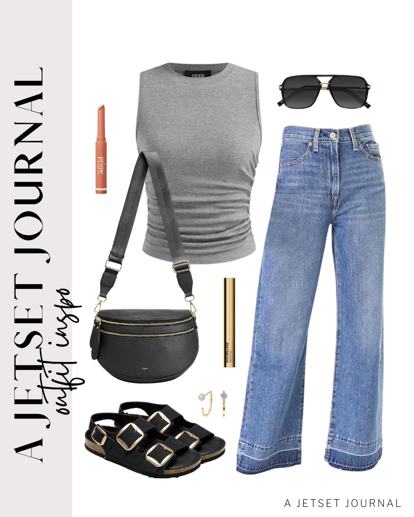 The gray ruched tank and Astylish’s high-waisted jeans fit in perfectly with Project Cloud’s leather sandals and a crossbody bum bag from Kattee. Add these SOJOS sunnies and your huggie half-hoop earrings, and you’re ready to go. 

#LTKSeasonal #LTKSaleAlert #LTKTravel 

 