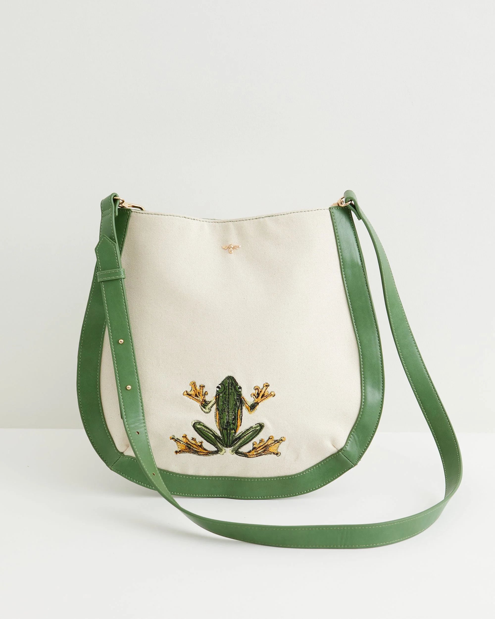 Curiouser Frog Embroidered Messenger Bag | Fable England