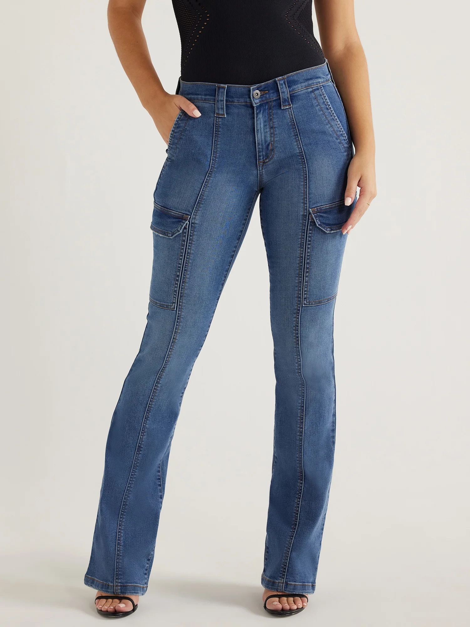 Sofia Jeans Women's Marisol Bootcut Mid Rise Cargo Jeans, 32.5" Inseam - Walmart.com | Walmart (US)