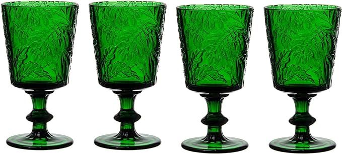 Jomop Handmade Pressed Colored Stemmed Wine Glasses Set Green Set of 4 Retro (4, Wine Goblet) | Amazon (US)