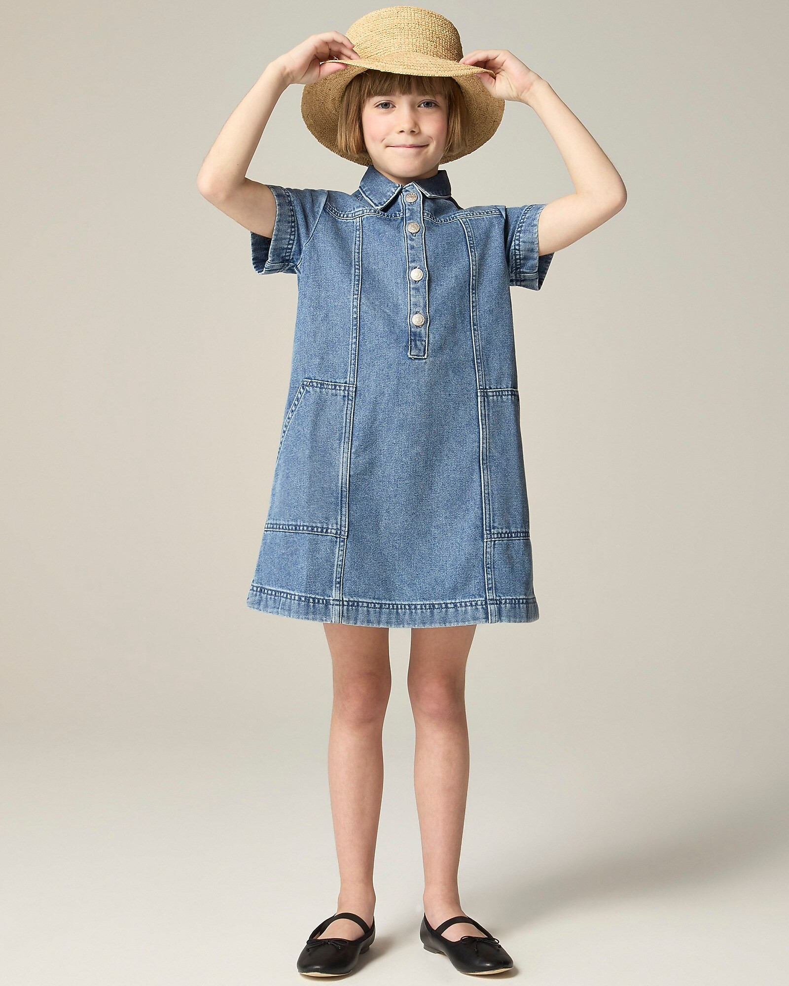 Girls' short-sleeve shirtdress in drapey denim | J. Crew US
