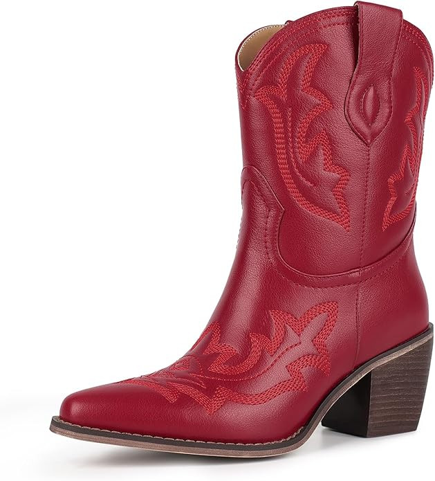 wetkiss Short Cowboy Boots Series for Women, with Embroidery Design, Chunky Heel and Side Zipper,... | Amazon (US)