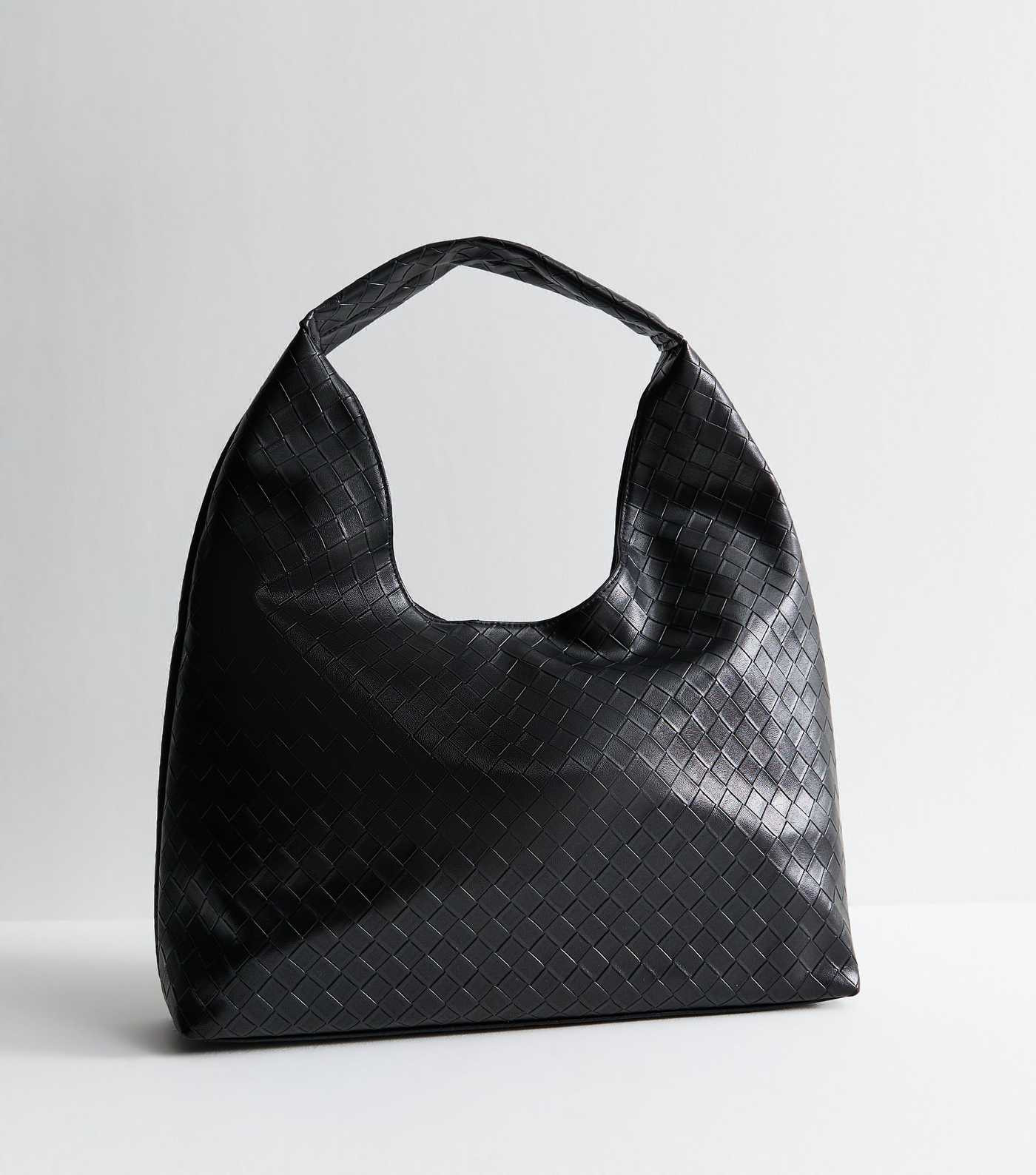 Black Faux Leather Oversized Woven Embossed Slouch Shoulder Bag | New Look | New Look (UK)