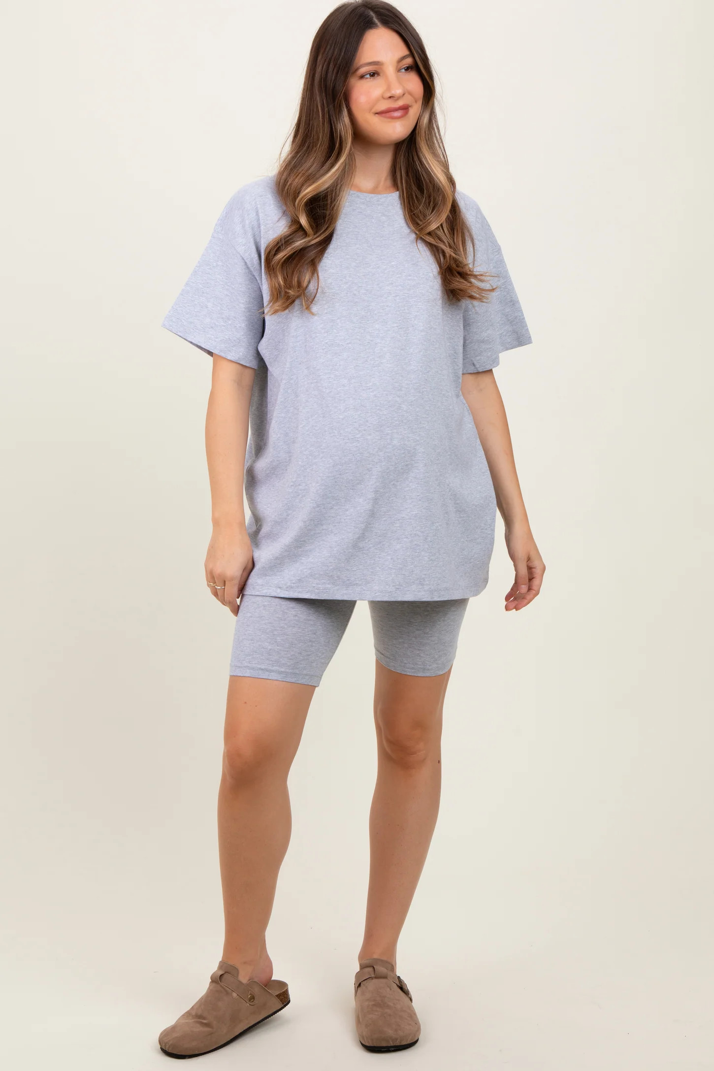 Heather Grey Biker Shorts Maternity Set | PinkBlush Maternity