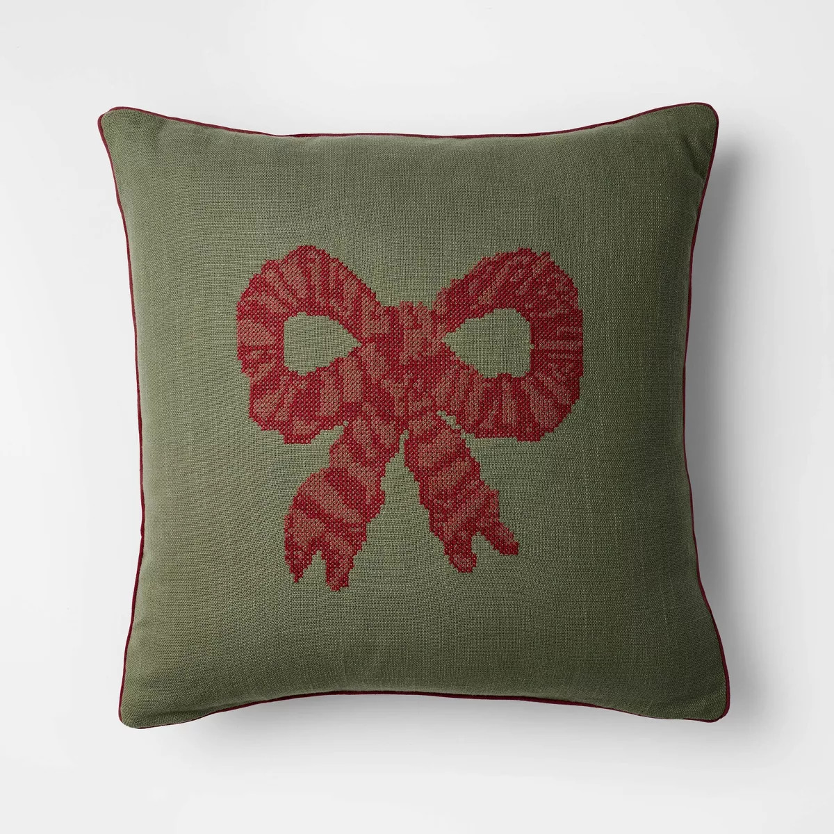 20"x20" Dark Green with Red Bow Pillow - Threshold™ designed with Studio McGee | Target