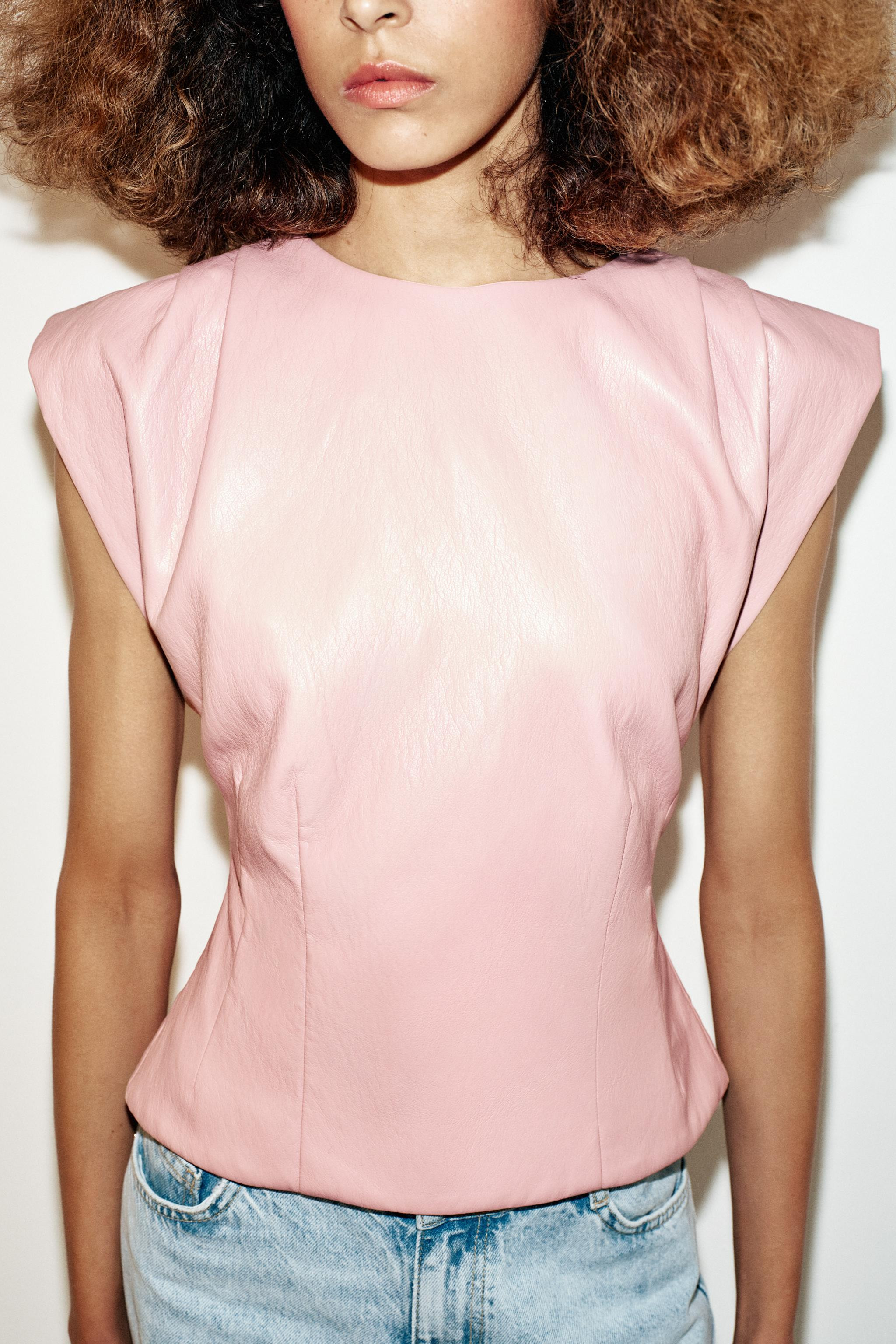 FAUX LEATHER SHOULDER PLEAT TOP | Zara US