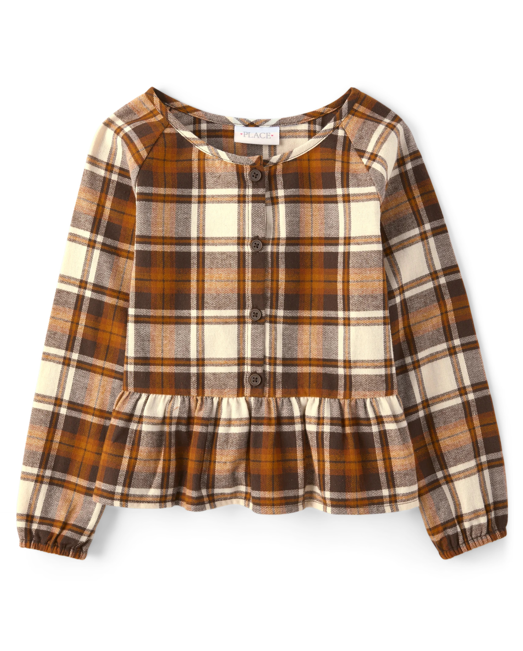 Girls Matching Family Plaid Flannel Peplum Top - hay stack | The Children's Place